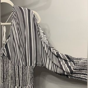 Cream and black stripe boho dress, size large